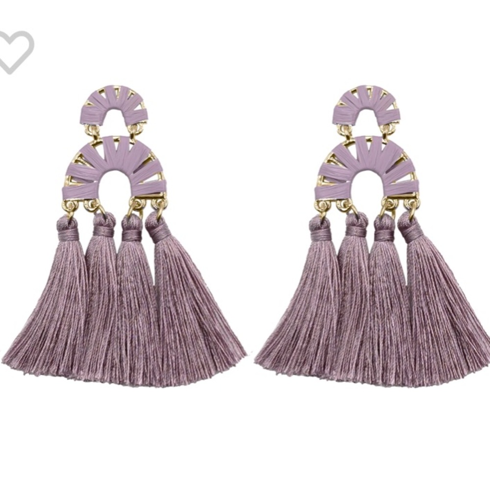 Kinsley Armel lilac tassel earrings, 2.75 Inches Length x 1.0 Inch Width.